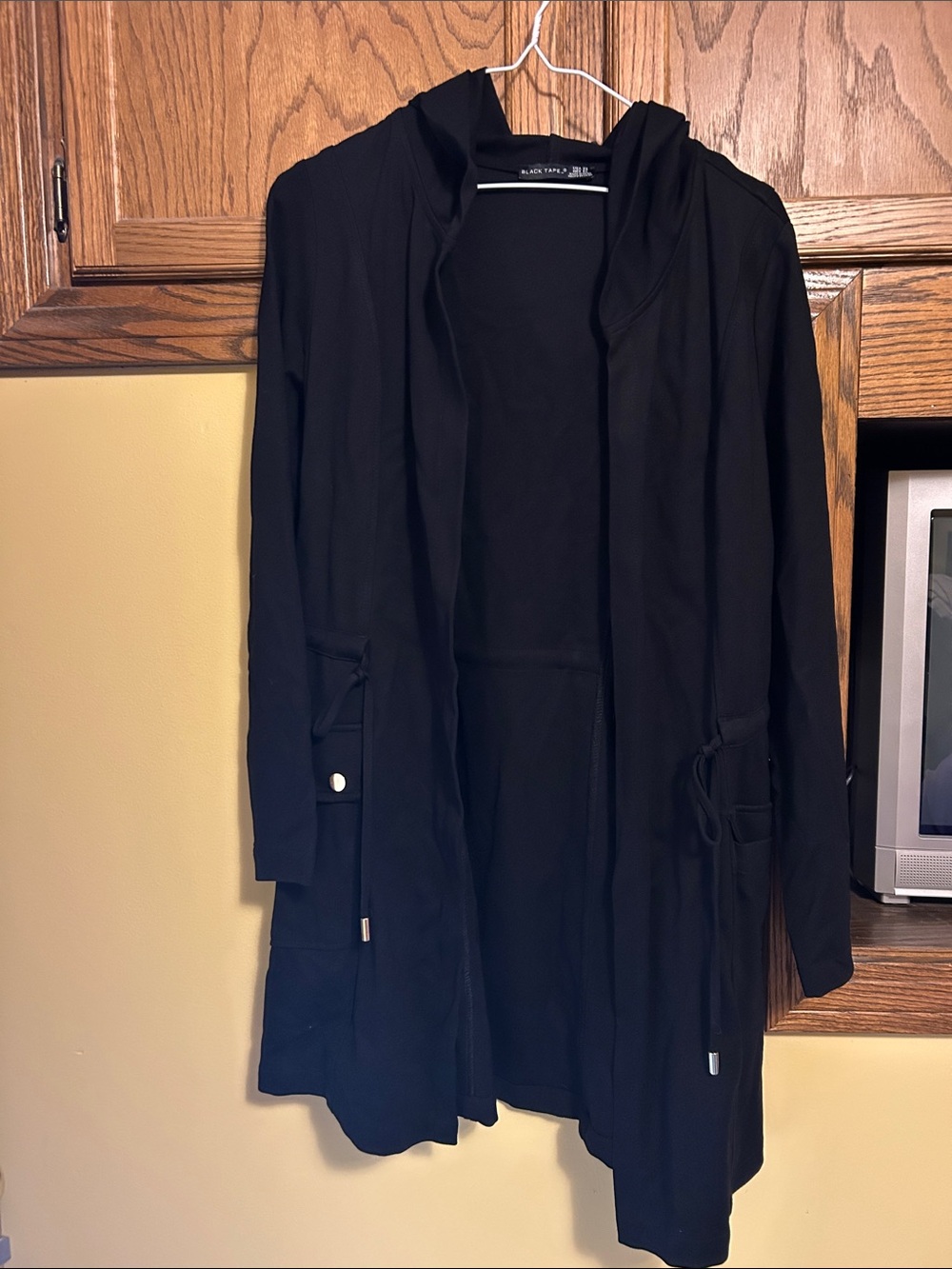 Black Hooded Open-Front Women's Coatigan